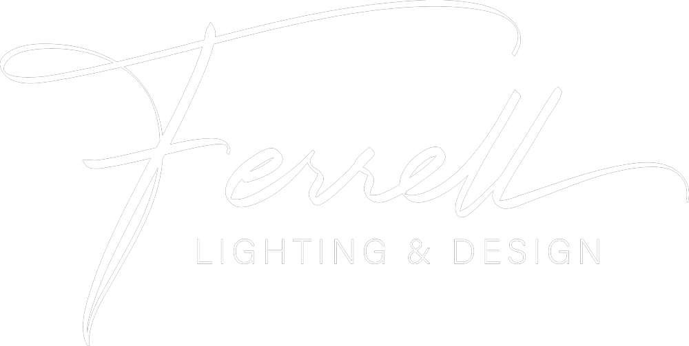 Ferrell Lighting Logo with white text and dark circle background