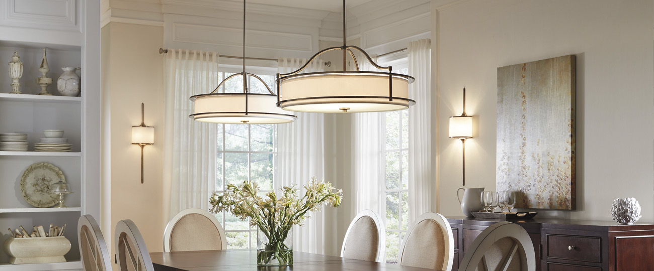 Ceiling light fixture in a dining room